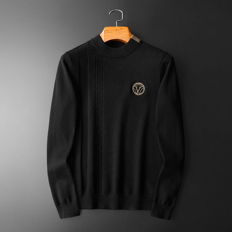 

Новый мужской вязаный свитер с круглым вырезом из кашемира 2025 года, легкий зимний базовый слой, роскошный простой дизайн, внутренний топ