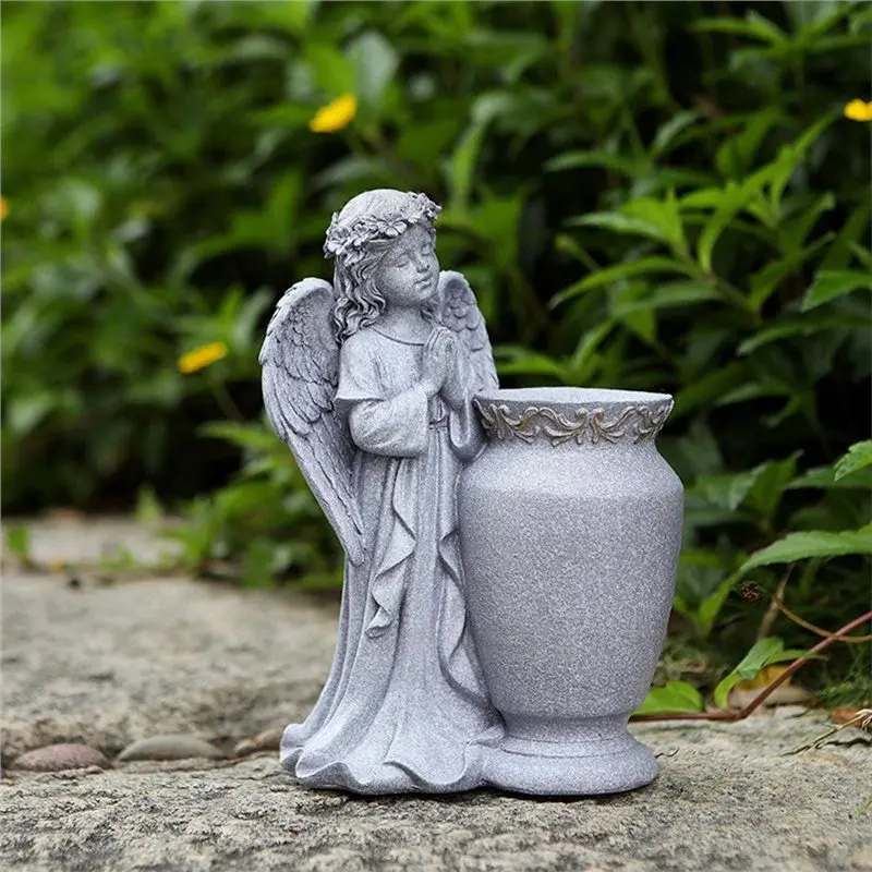 ABMR-Prayer Angel Statue Flower Pot Outdoor Garden Memorial Decoration Vase For Yard Cemetery Decor