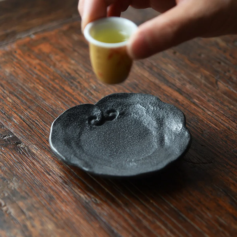 

Basalt Coaster Hand Carved Ganoderma Natural Stone Cup Mat Heat Resistant Tea Pad for Kung Fu Tea Ceremony Oriental Home Decor