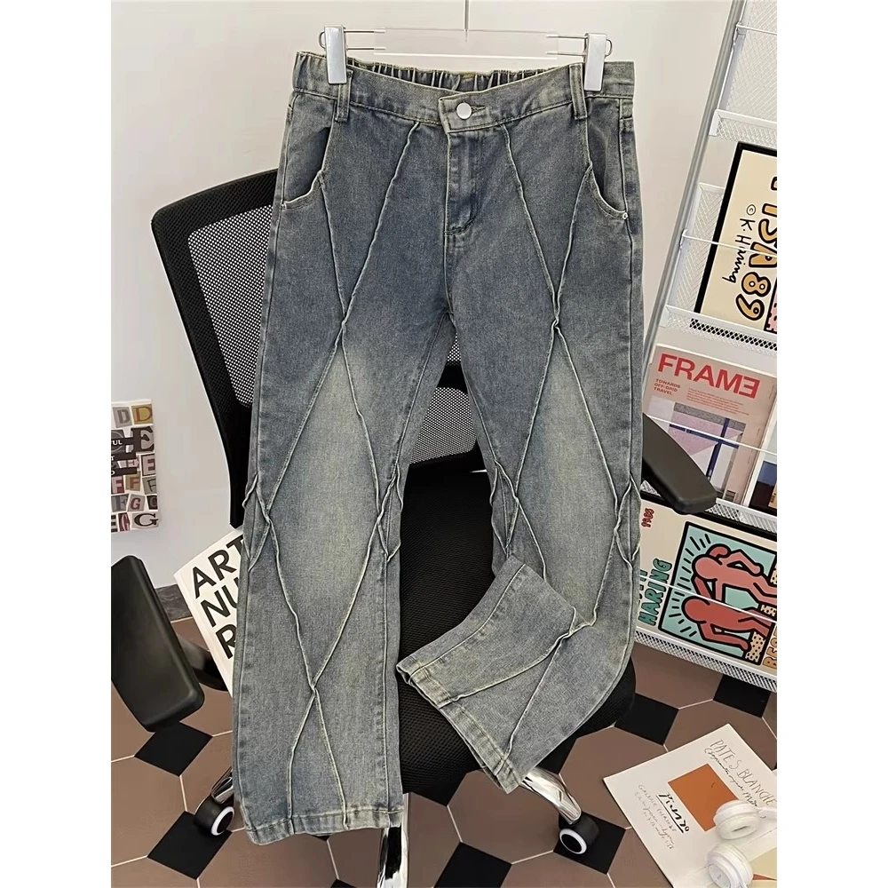 

American Retro Patchwork Straight Leg Jeans High Waist Slimming Men's Women's High Street Faion Bell Bot