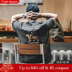 Maden Vintage 330g Heavyweight Oversized T-shirt for Men Tiger Tatami Embroidery T Shirt Dark Gray Letter Tops Casual Funny Tees