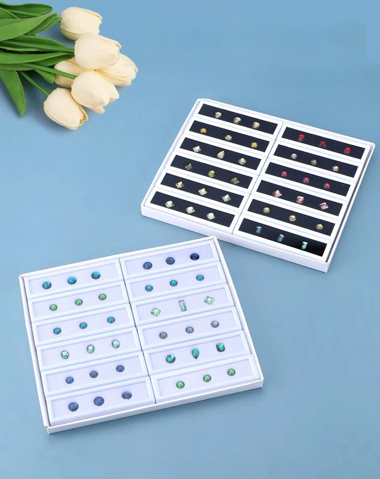 Wholesale Gem Stone Display Sponge Holder Box Jewelry Beads Container Loosing Diamond Storage Case Long Gems Box With Glass Lid