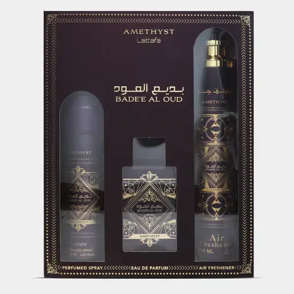 Nuevo! Pack Badee Al Oud AMETHYST (Ambientador, desodorante, perfume de 100ml) Edición limitada