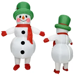 Christmas Snowman with Green Hat Adult Inflatable Costume Party Prop for Christmas Eve Holiday Fun Festive Holiday Outfit