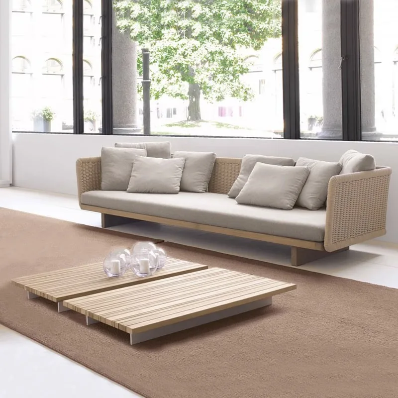 

Outdoor sofa preservative wood courtyard rattan solid wood Nordic open-air model room leisure rattan chair hotel balcony furnitu