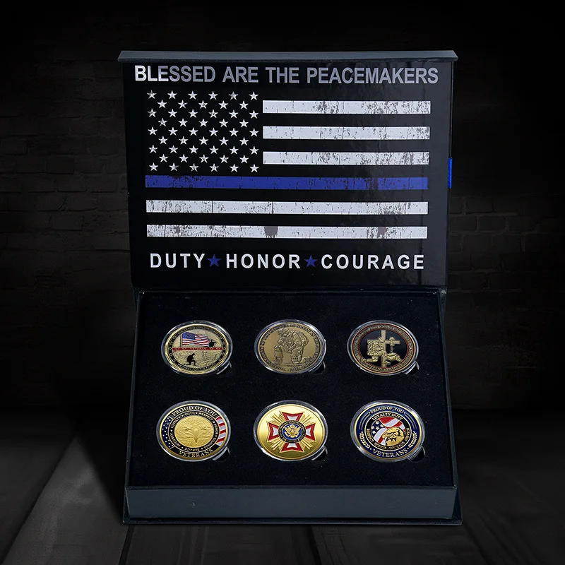 

6pcs/box US Military Commemorative Coin Set Soldier Medal Challenge Coin Fans Collection Gift