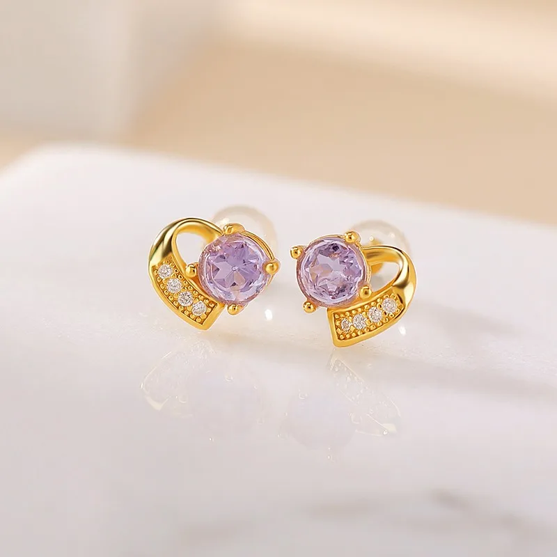 

TIMESWIND Natural Yellow Purple Crystal Cutting Round Love Women S925 Earrings with Certificate