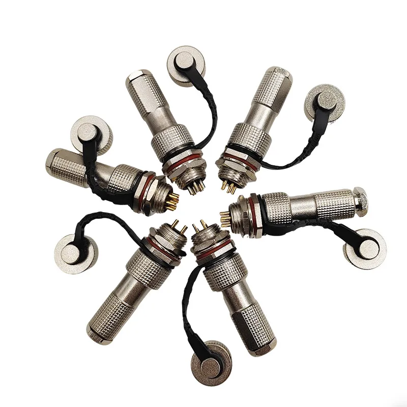 2Pcs 12G Precision Metal Waterproof Aviation Plug 2pin to 7pin M12 Male and Female Complete Set Electroplated Gold Contactors