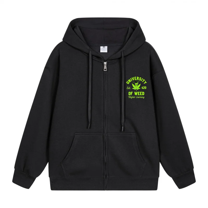 

Men's Zip-Up Hoodie University Of Weed Logo Printed 2025 New Style Casual Couples’ Style Couples’ Style
