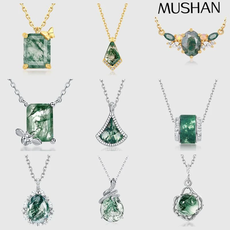 

Ювелирный набор MUSHAN: роскошное ожерелье из натурального агата с водными растениями, серебро S925 с цепочкой-колье из камня «Зеленый мох»