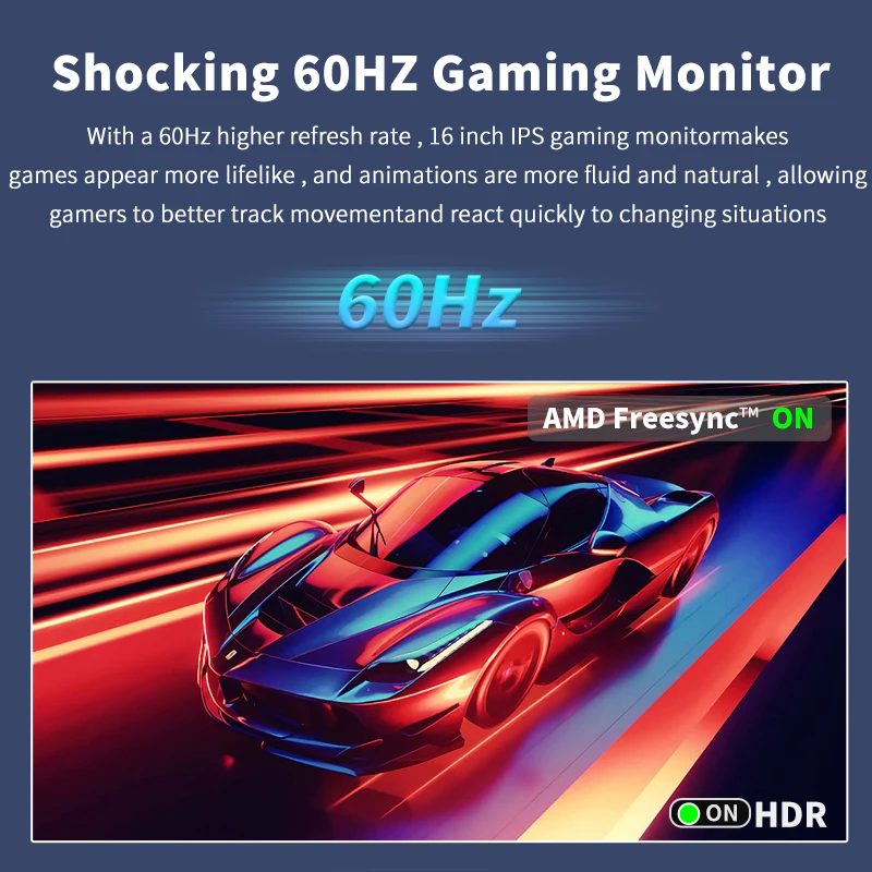 HGFRTEE 16Inch Portable Monitor ADS-IPS 16:10 RGB100% 300cd/m2 PC Game Extended display Laptop Second Screen With VESA & bracket