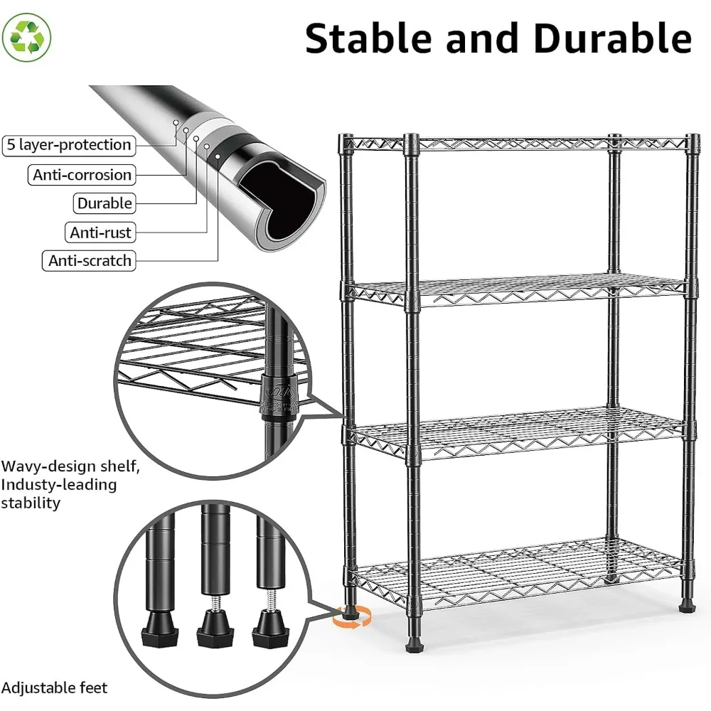 MZG rak penyimpanan baja, rak penyimpanan tugas berat 4-Tier, Unit rak baja Organizer kawat untuk rumah, Dapur, kantor