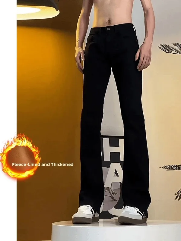 

Мужские джинсы Bla Fce с подкладкой, прямого кроя, зауженные, осенне-зимние, модные, прямые брюки-трубы, расклешенные брюки Cleanfit