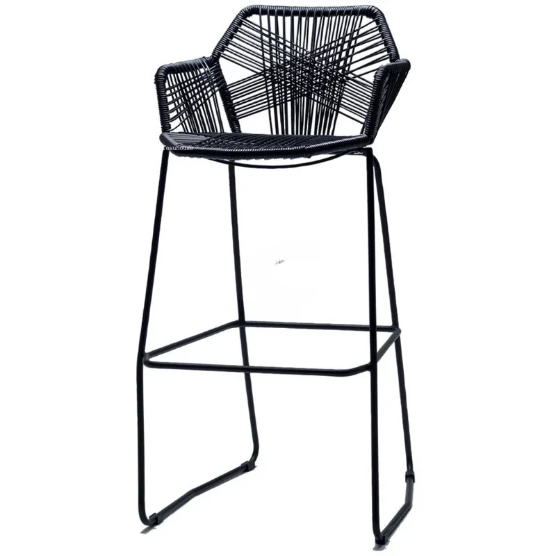 

Nordic Bar Stools Creative Rattan Bar Chair Rattan Chair Back Armchair Outdoor Balcony Chair Iron Modern Minimalist Bar Stool E