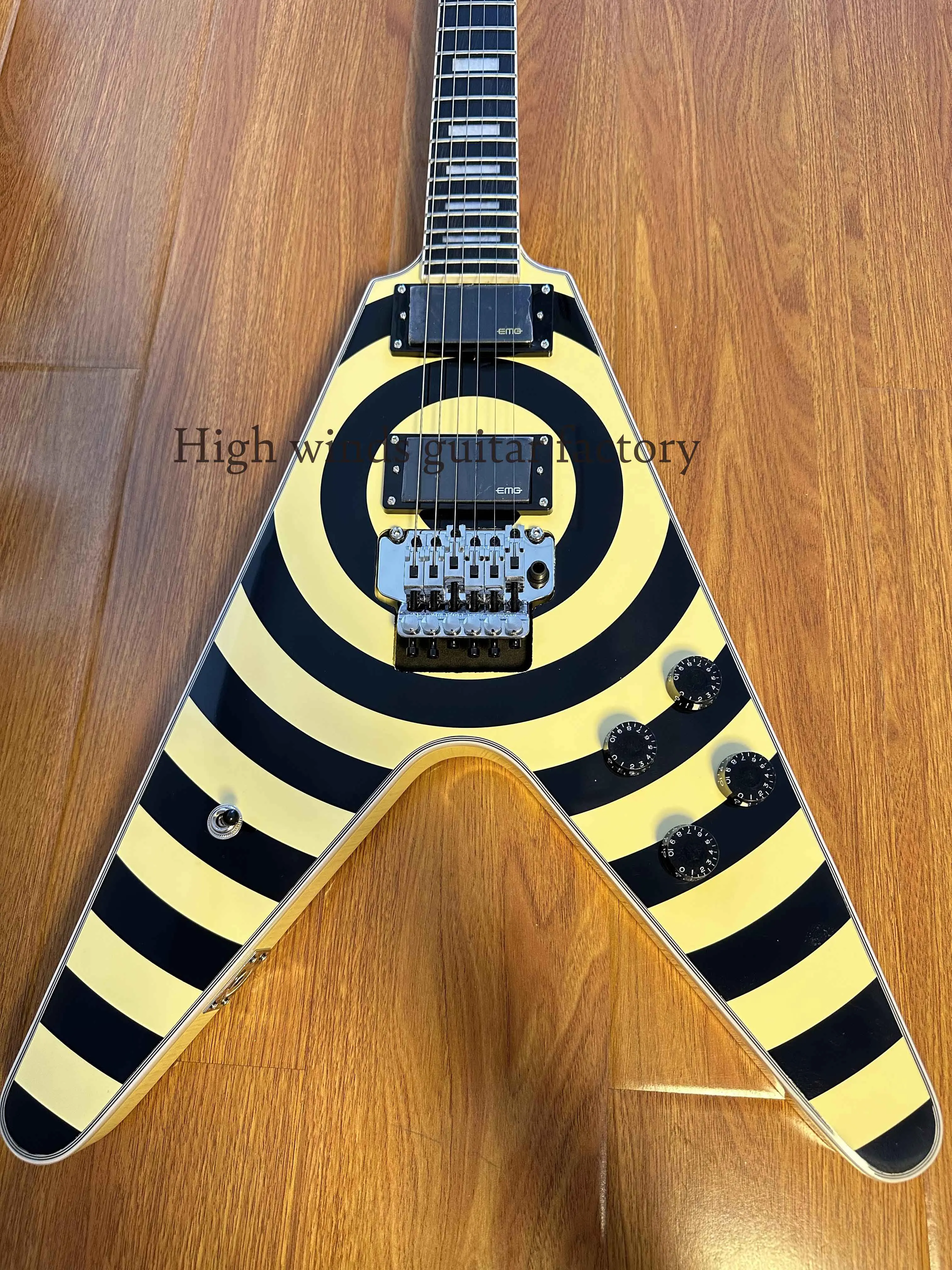 Custom Yellow V electric guitar solid body HH pickup, Chrome, hardware, fast delivery