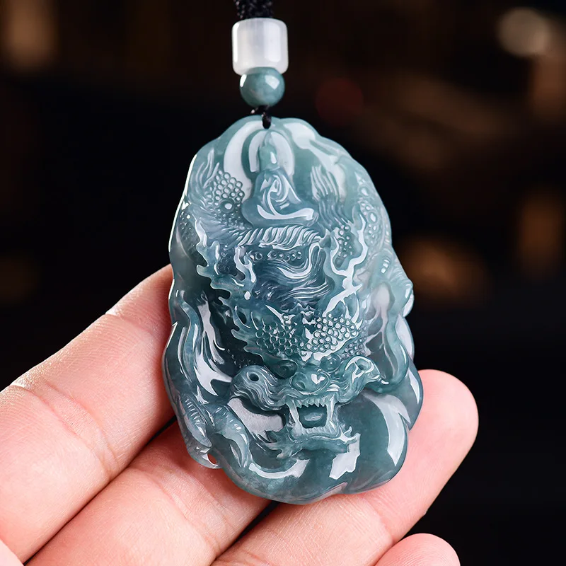 Natural Myanmar Jadeite Dragon Pendant Necklace Charm Jewelry Real Jade Carved Amulet Vintage Fashion Talismans Gifts for Women