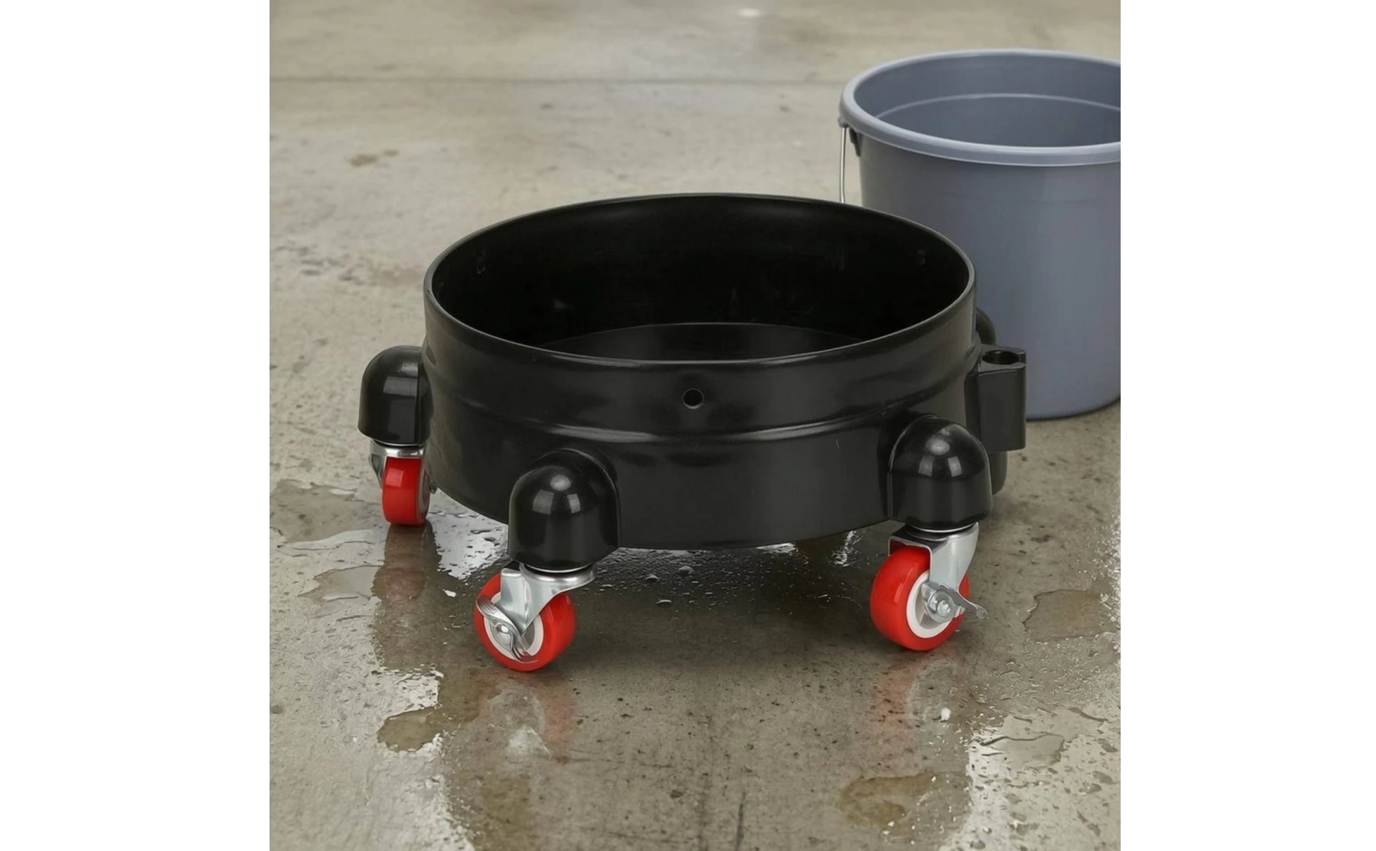 Car Wash Pail Dolly Cup-Style Holders Wheeled Pail Stand Cleaning Tool One-Piece Molded Equipment Caster Wheels