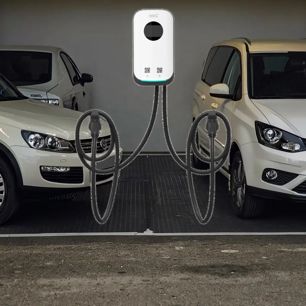 New Professional 2*7kW EV Charging Station AC Wallbox Screen Smart IP55 Protection Type2 Plug 176-264V Input SGS