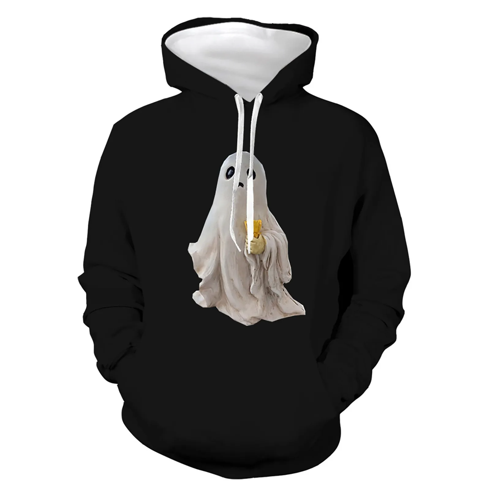 

Halloween Men's Cute Little Ghost Hooded Sweatshirt Men's Autumn and Winter Warm Black 3D Digital Printing Fashion Sweatshirt