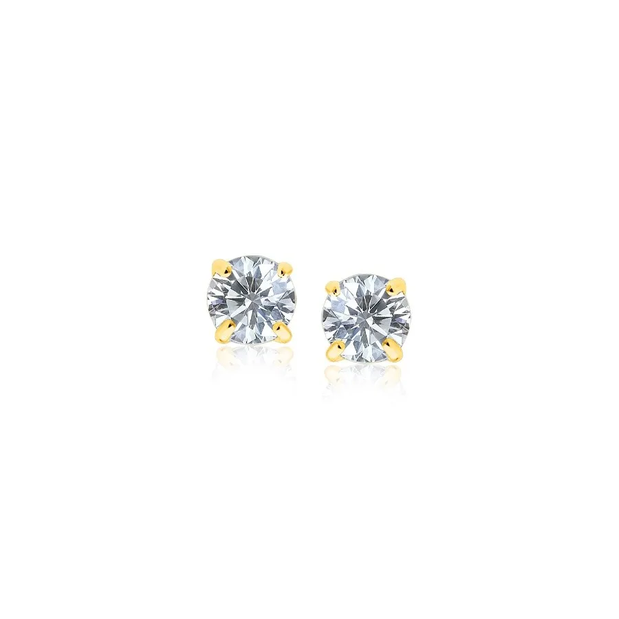 

14k Yellow Gold Stud Earrings with White Hue Faceted Cubic Zirconia 3mm
