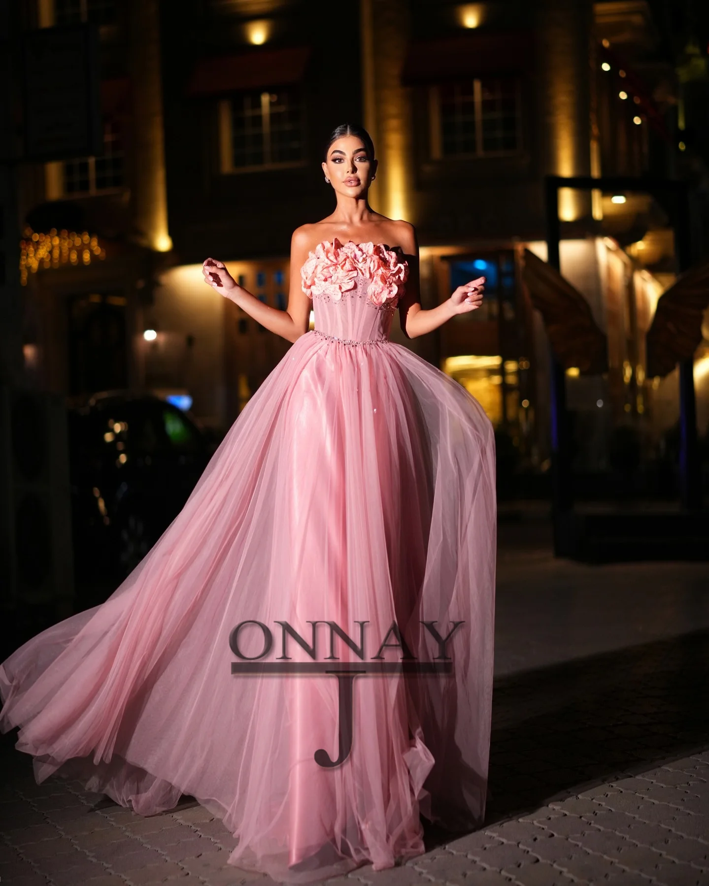 

Customized Elegant 3D Flowers Graduation Dresses Long for Women Aline Tulle Dubai Saudi Arabric Bespoke Vestidos De Gala Corset