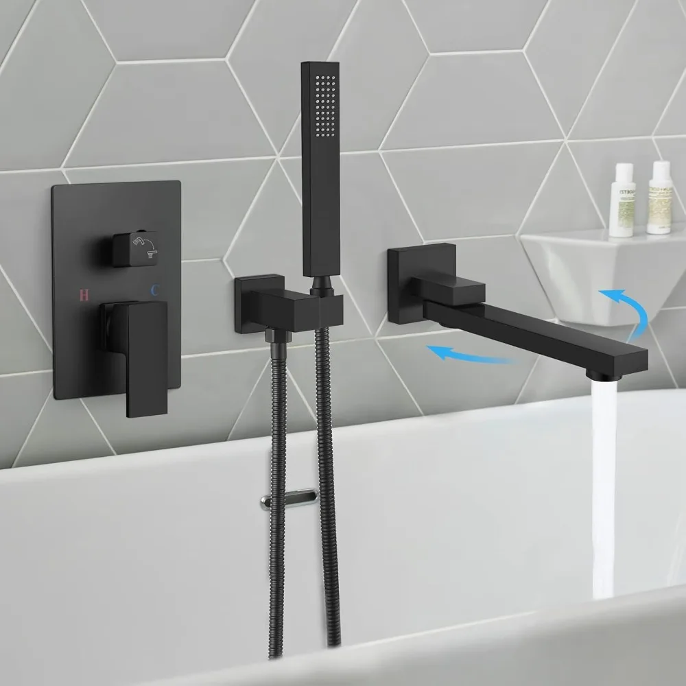 

Wall Mounted Bathtub Faucet with Handheld Sprayer, Single Handle Shower System Mixer for Tub and Shower, Bathroom Shower Faucet