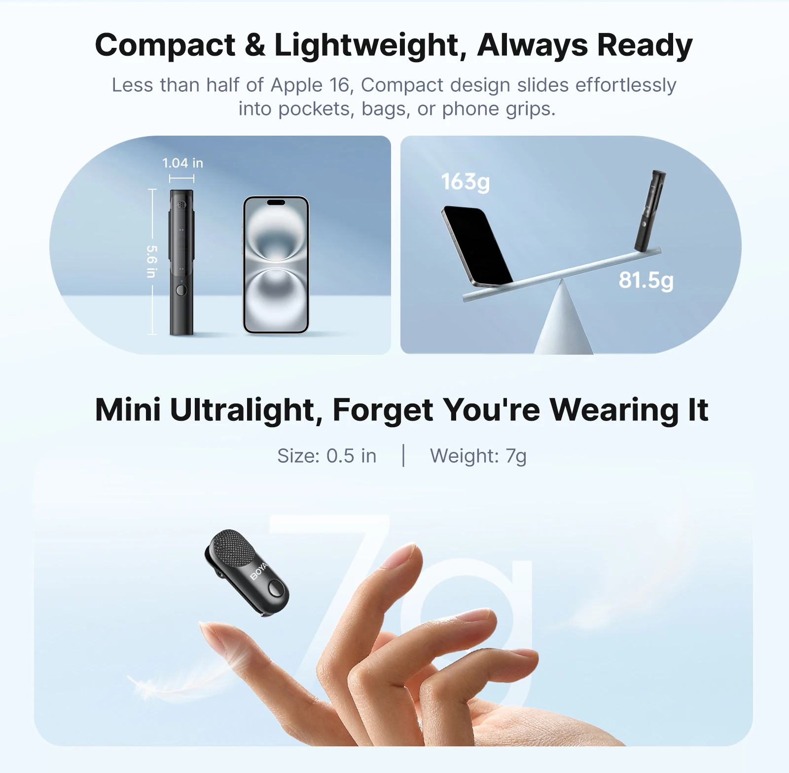 BOYA Magic Kabelloses Lavaliermikrofon 4-in-1-Mikrofon für iPhone, Android, USB-C-Telefon, Kamera für Interviews und Live-Streaming – Detail 7