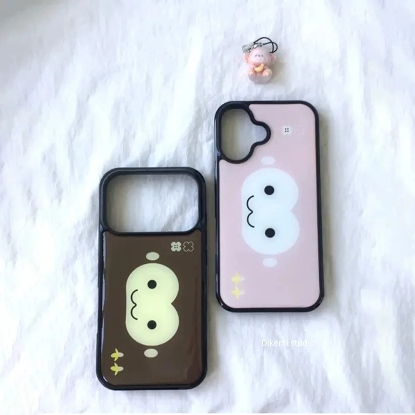 Couple Style Black & Pink Monkey Face Silicone Phone Case for iPhone 17 16 15 14 13 12 11 PRO MAX PLUS 17air 16e Drop Glue Cover