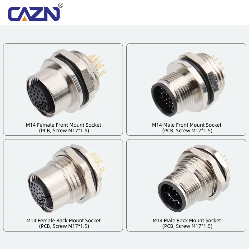 M14 PCB Socket Male Female Rear Mount 18 Pin IP67 for Heavy Equipment & Fieldbus Communication