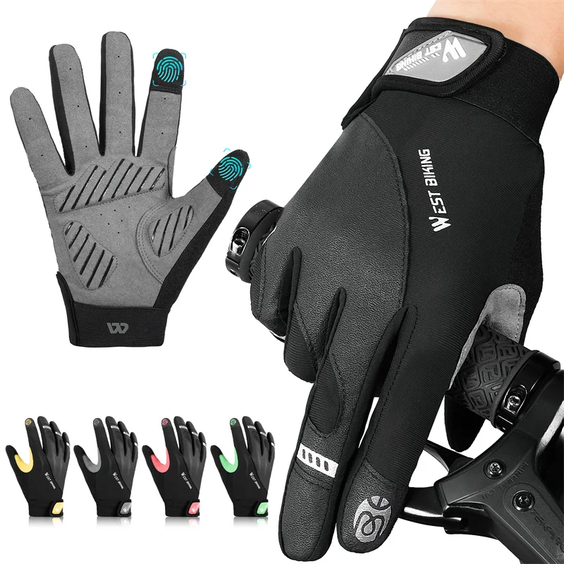 WEST BIKING Mountain Bike Full Finger Glove Non-slip Shockproof Touch Glove Golf Cycling Crossfit Motorcycle Mitts Spring Autumn