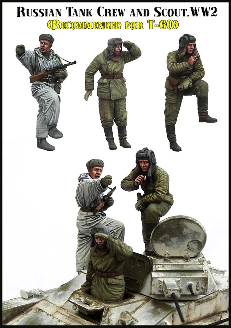 1/35 Soviet tank crew and scout, 3 figure, Resin Model Soldier GK, Military theme of World War II, Unassembled and unpainted kit