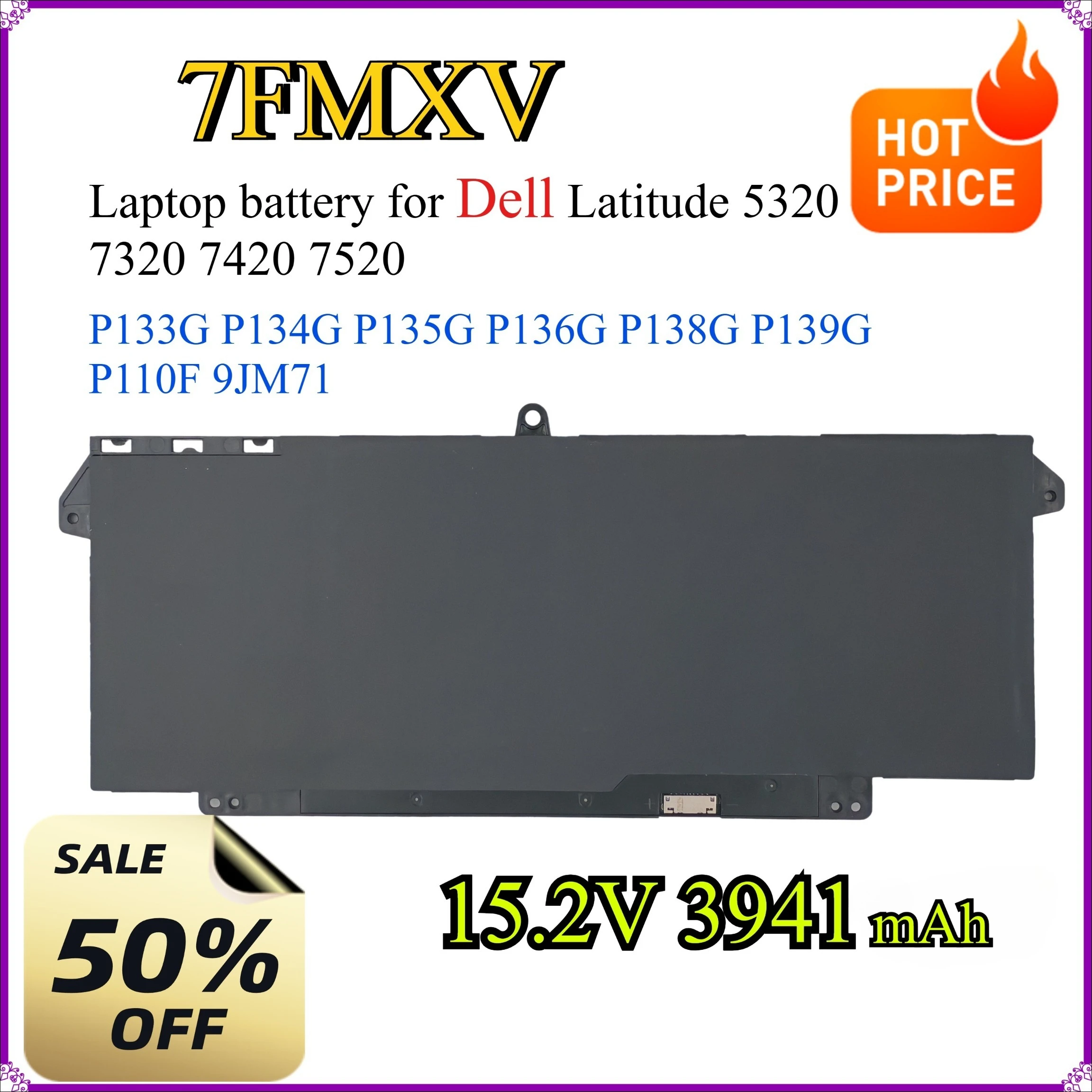 

7FMXV 15.2V 3941mAh Laptop battery for Dell Latitude 5320 7320 7420 7520 P133G P134G P135G P136G P138G P139G P110F 9JM71 Cheap