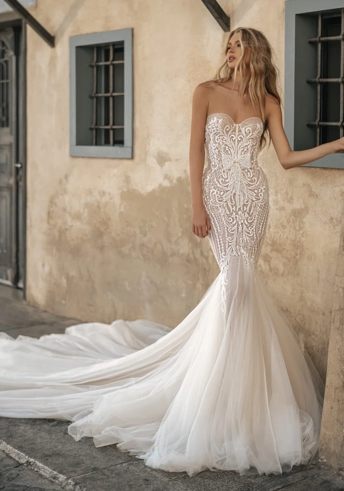 

Customized 2026 New Elegant Mermaid Chiffon Decal Decoration Women's Wedding Dress Sexy Sweetheart Backless Ball Bride Dress