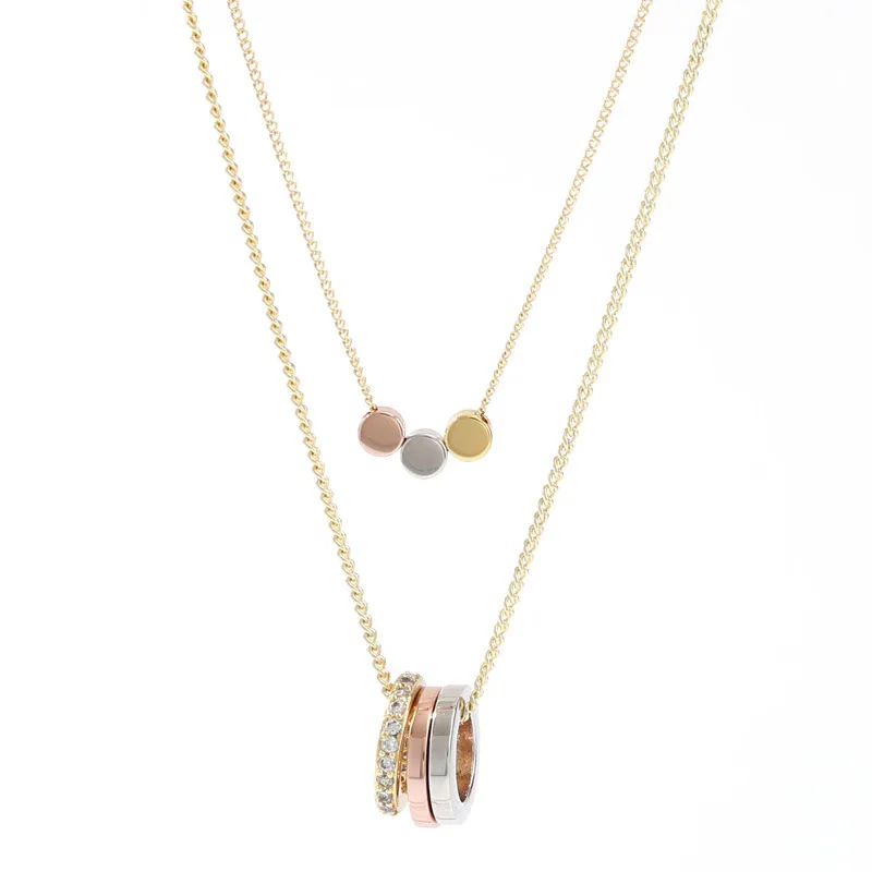 Kenjie Korean version fashion two-color multi-row gold zirconium geometric pearl necklace ring pendant neck chain treatment