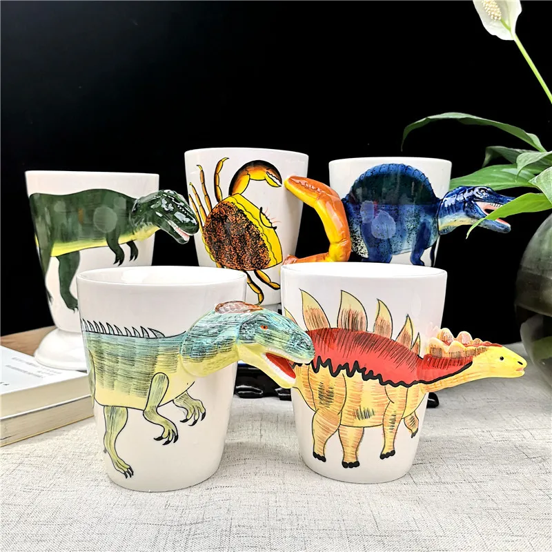 

Cute Ceramic Cartoon Dinosaur Mugs for Fans Allosaurus Spinosaurus Brachiosaurus Cups for Office Coffee Time