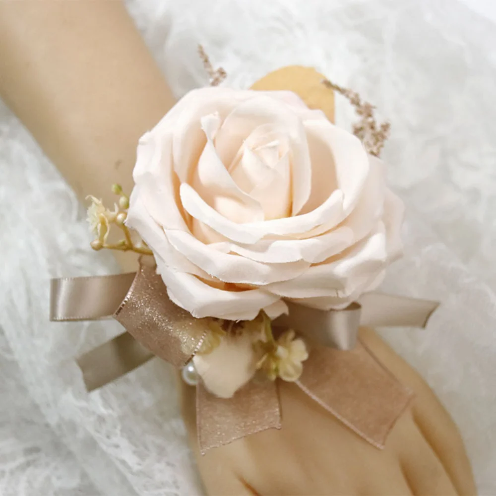 Boutonnières de mariage de fleurs de café vintage pour la mariée, épingles faites à la main, corsage de demoiselle d'honneur InjRose, accessoires de RhDonrimonio