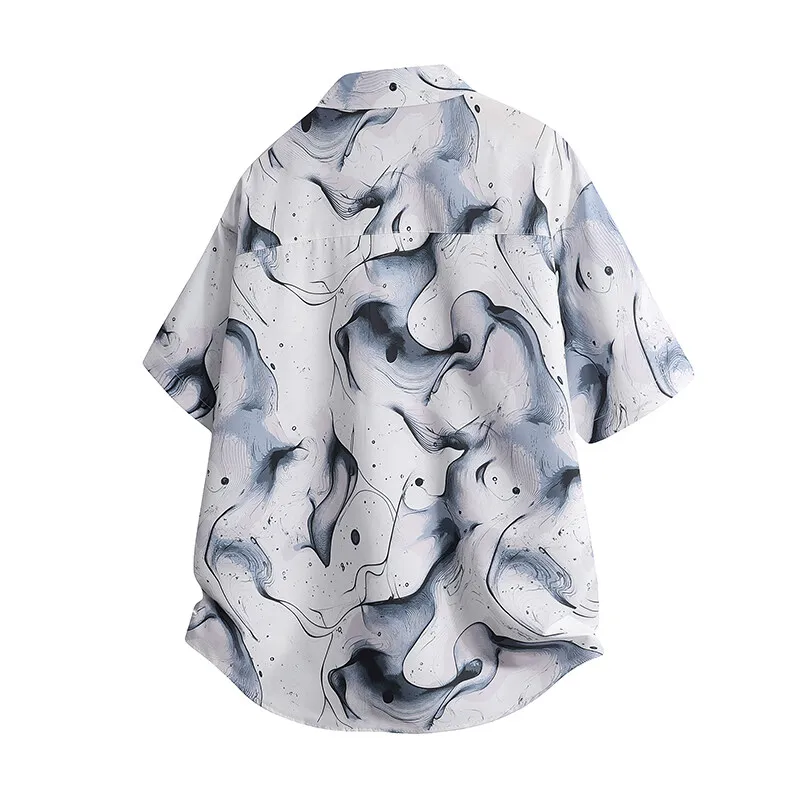 New Summer Short Sleeved Printed Shirts for Men Lapel Neck Casual Single-breasted Cardigan Hawaiian Beach Shirt Male Tops