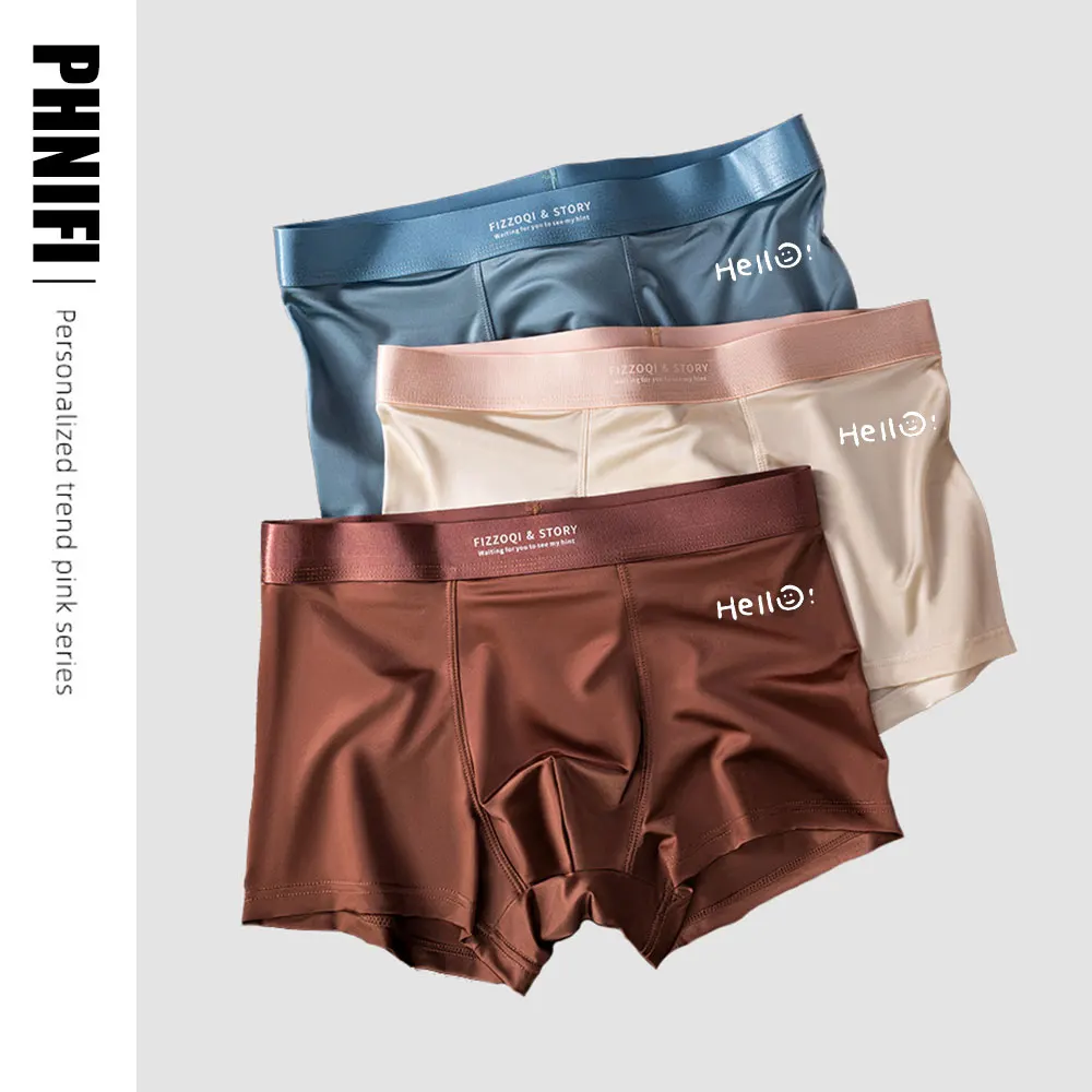 Fashion Brand HELLO Luxury Ice Silk Satin-like Boxers Shark Smooth Cool Solid Men's Underpants Breathable Panties Underwear