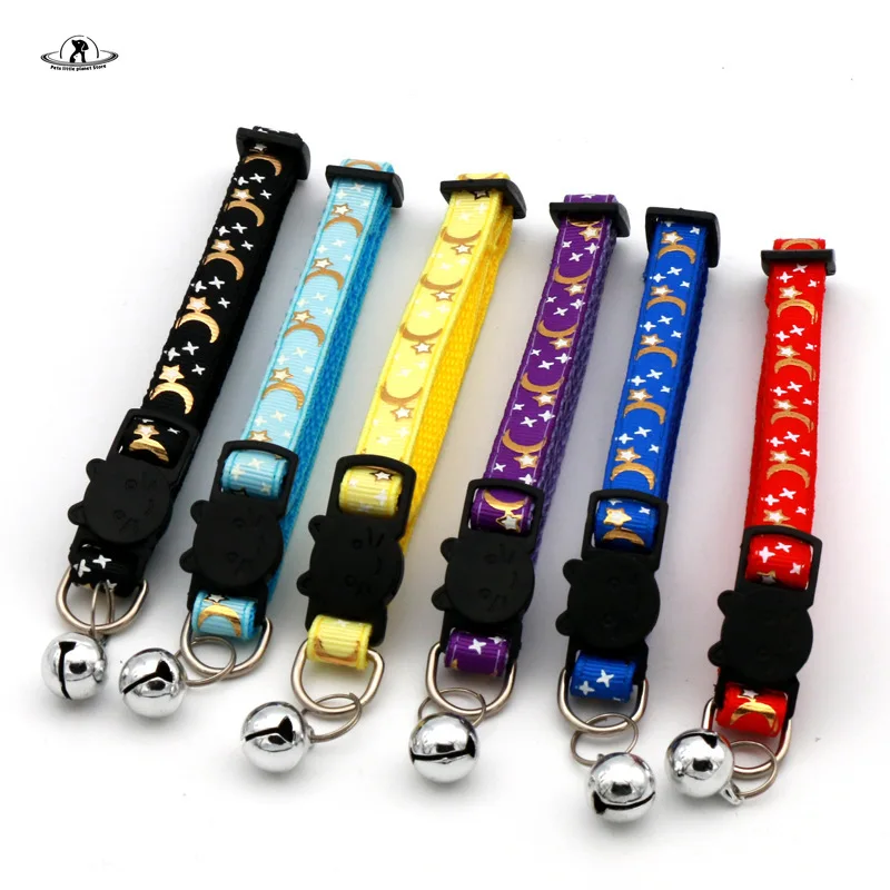 Pet Foil Moon Star Print Cat Dog Collar Cute Adjustable Safety Buckle Puppy Kitten Collar with Bell Dog Cat Accessories