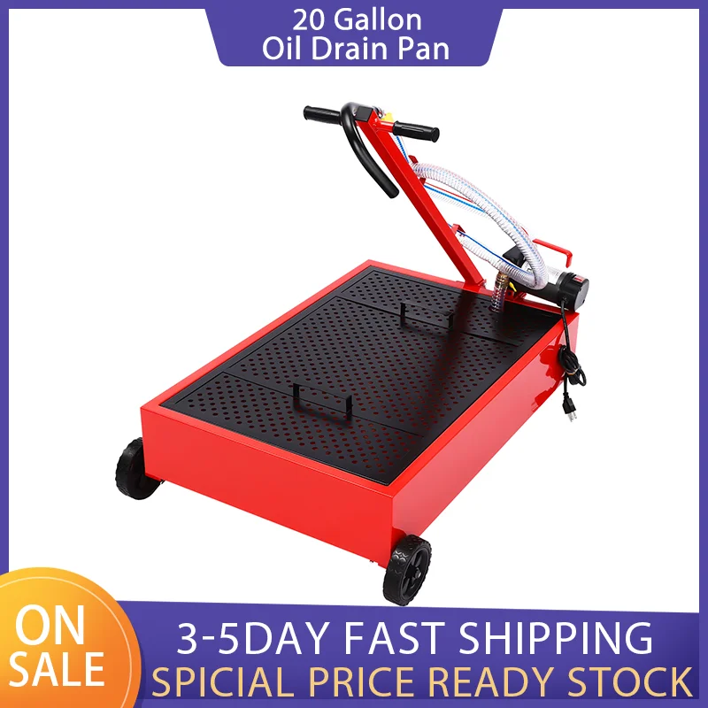 

Oil Drain Pan, 20 Gallon Low Profile Oil Drain Pan Oil Change Pan with 110V Electric Pump 8ft Hose & Folding Handle Rolling Oi