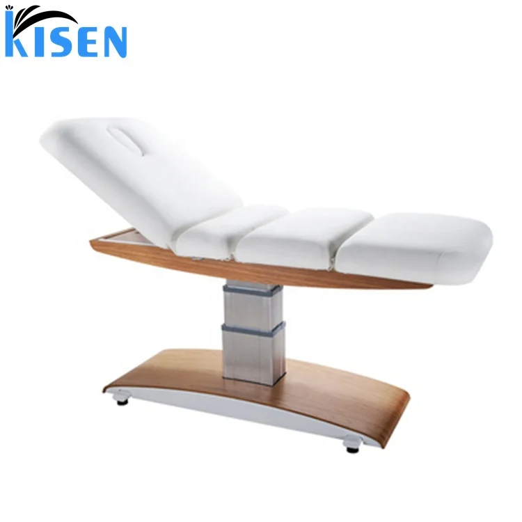 Beauty Spa Salon Furniture Luxury High Quality Massage Table White Leather Wooden Base Electric Facial Bed with 3 Motors