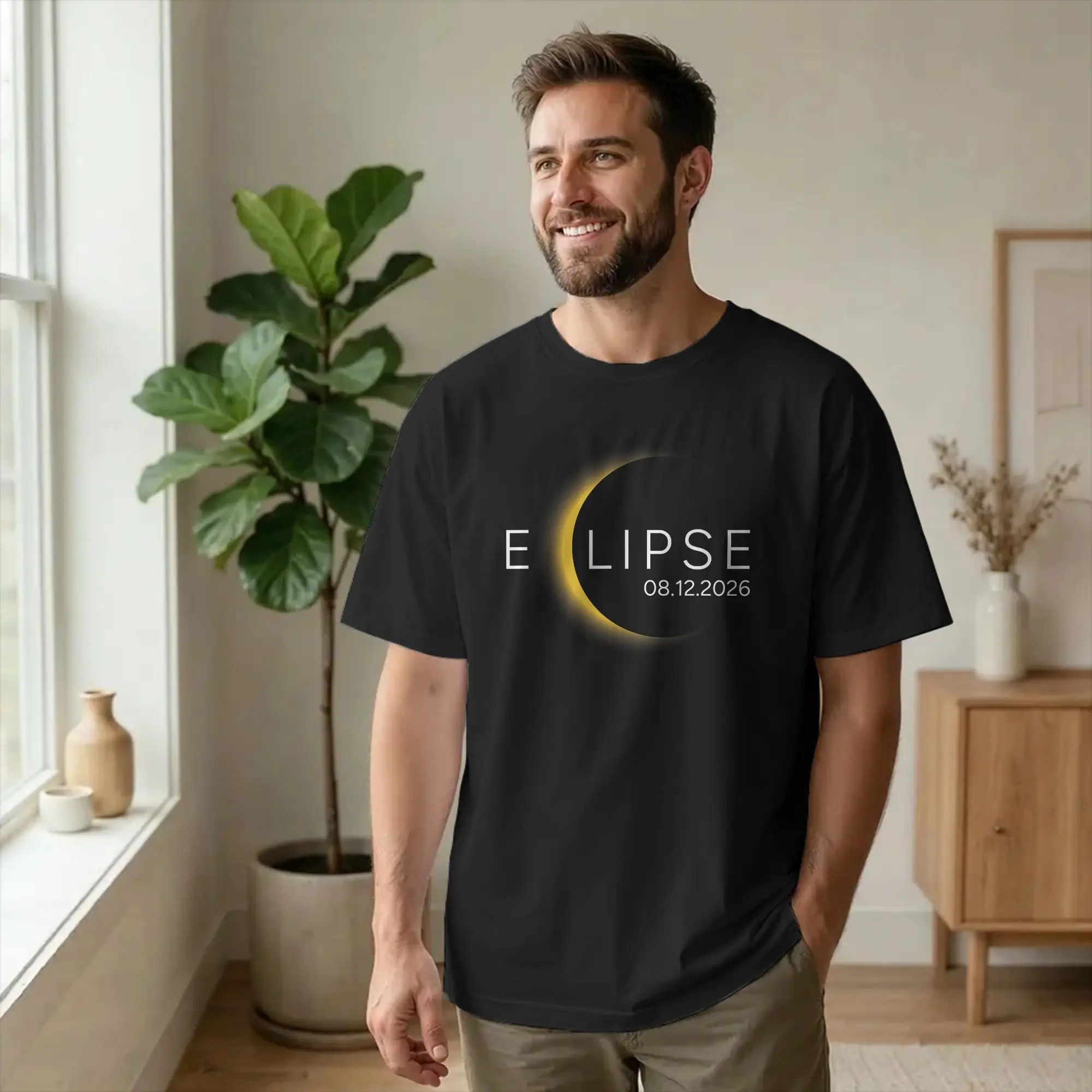 Novelty Spain Total Solar Eclipse 2026 T-Shirts Men Round Collar 100% Cotton T Shirt Astronomy Short Sleeve Tees Unique Clothing