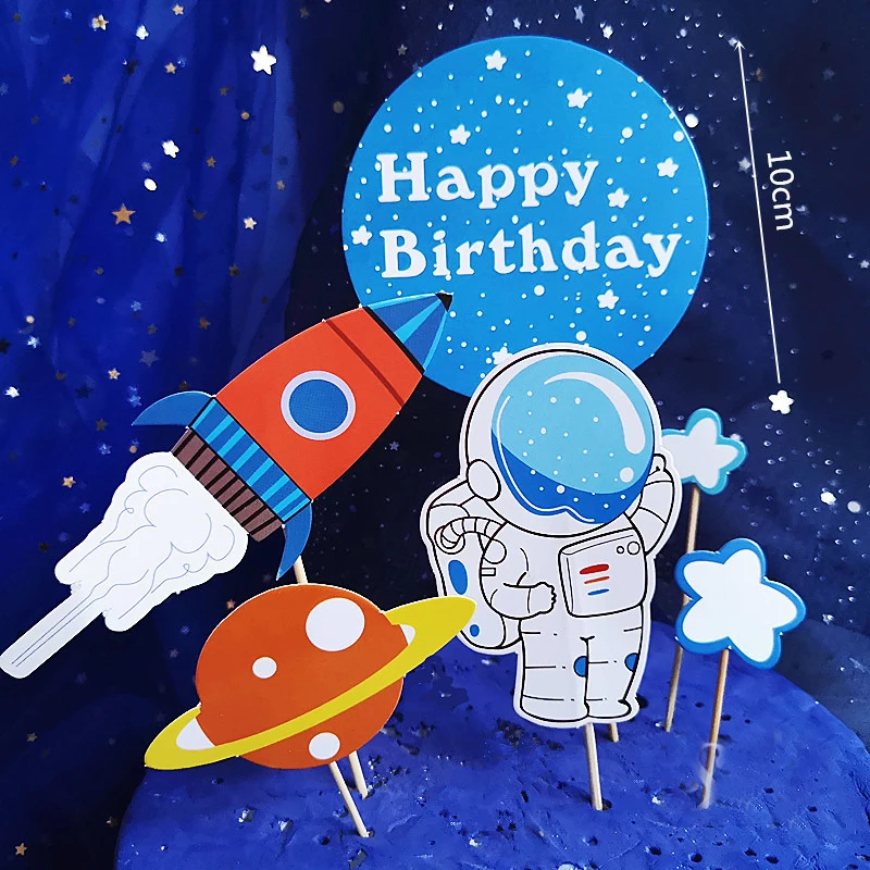 Decor Cake Topper Astronaut Space Boy Birthday Party Decorations UFO Kids Decor Cake Topper Dessert Baby Shower DIY Decor Part
