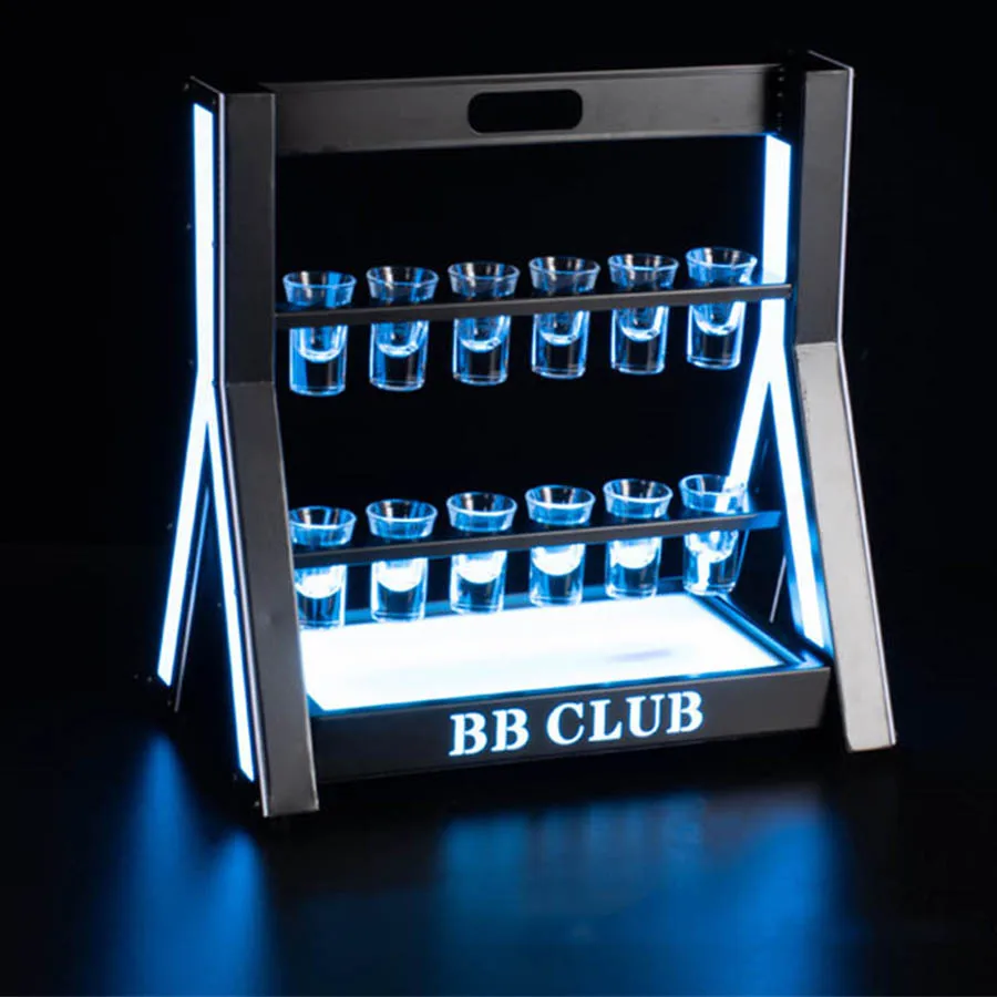 Rechargeable LED Shot Glass Display Stand LED Shot Acrylic LED Shot Cup Holder Light Up Serving Tray For Bar Nightclub Decor