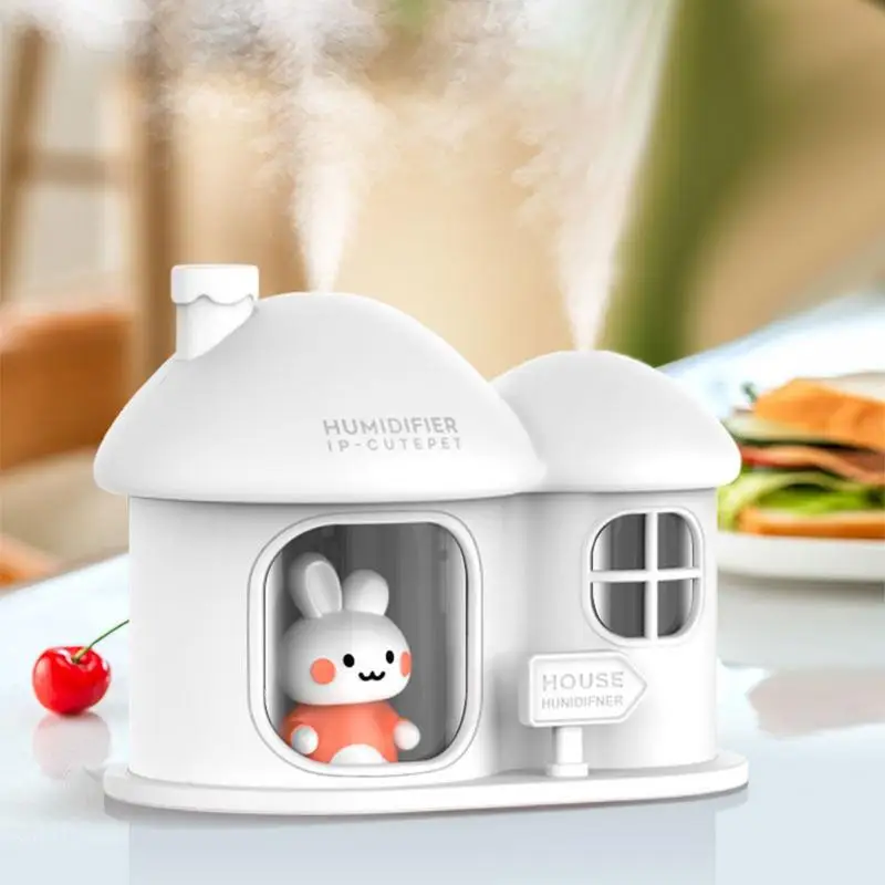 Small Humidifier Ultra-Quiet Bunny House Shape Humidifier With Color-Change Light 300 Ml Capacity Humidifiers Portable Small