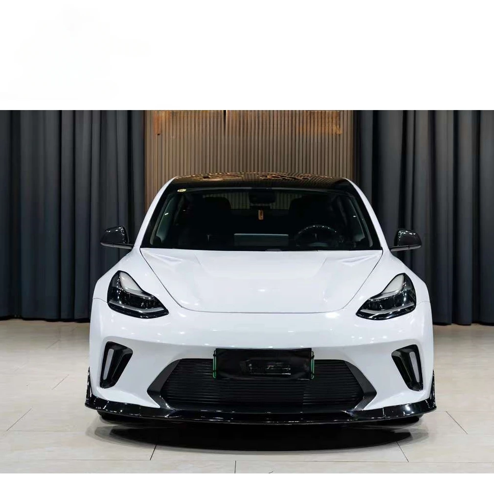 For Tesla Model 3 Hacker style wide body carbon fiber  kit front bumper rear    engine hood mudguard