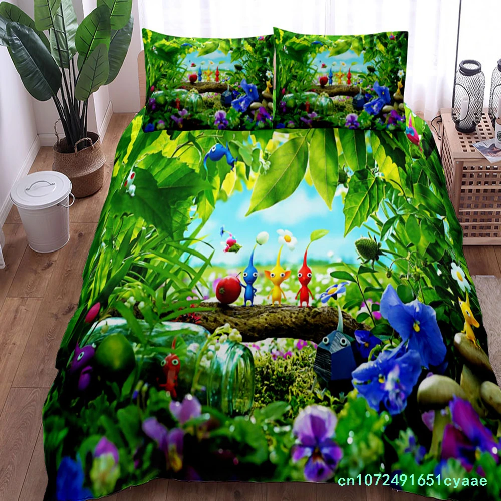 Linen Duvet Cover - ชุดผ้าปูที่นอนลายปิคคิมิน บักส์ ขนาดคิงควีน ดับเบิ้ล ฟูล ทวิน