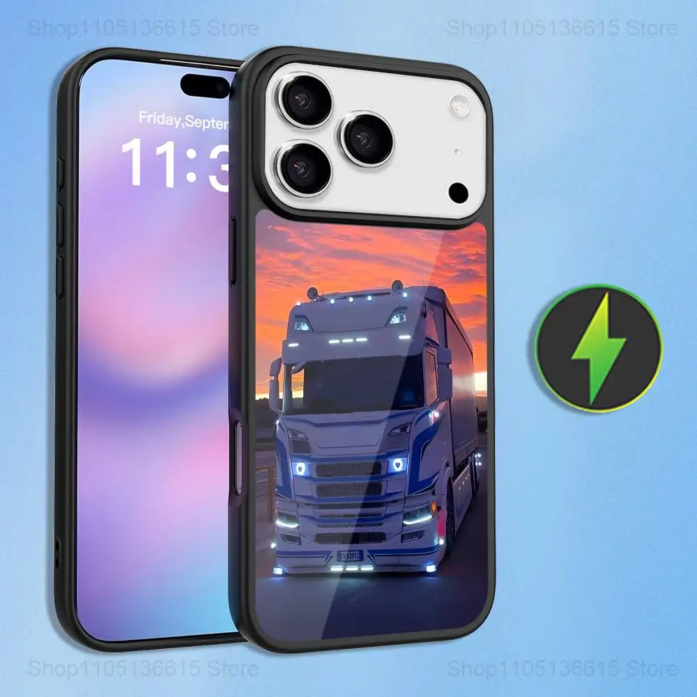 멋진 대형 트럭 아트 케이스 아이폰 16,15,17,14,13,12,11,프로,맥스,플러스,미니,맥세이프,마그네틱 무선 충전 케이스