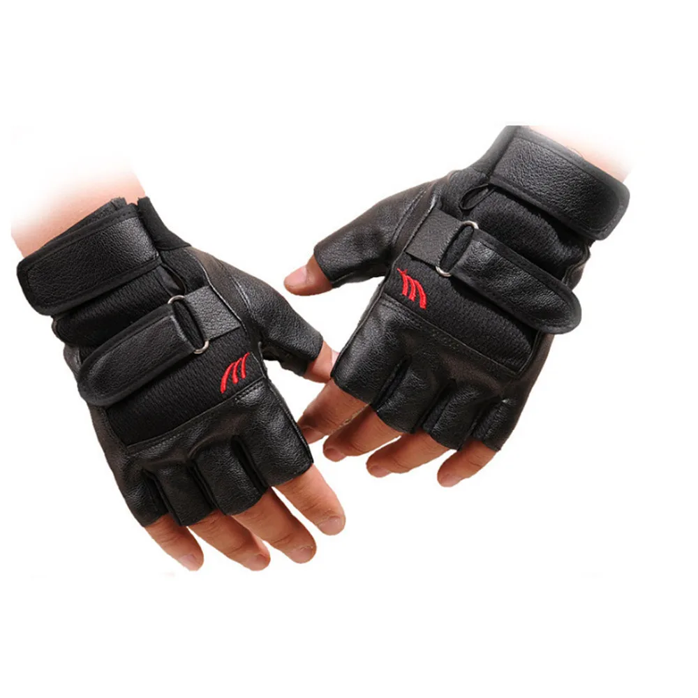 Men\'s Army Military Tactical Half Finger Leather Fitness Gloves Bike Sport Gloves Gym Exercise Men Black Rivets Punk Gloves