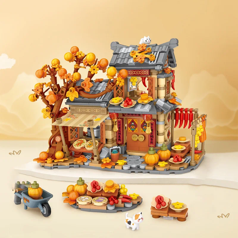 LOZ cerisiera casa autunno capanna del sole panda negozio di gelati modello di blocco di assemblaggio giocattoli da costruzione per bambini regalo di festa